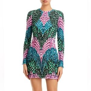 AFRM Bijou Smocked Long Sleeve Mini Dress Abstract Print Sz XL